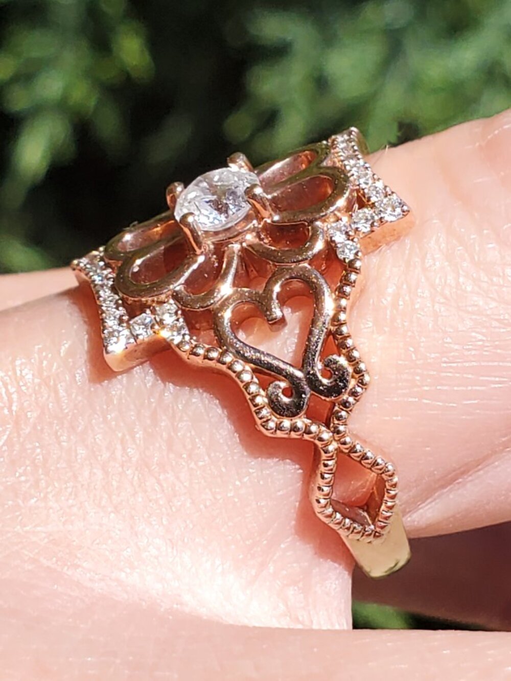 10K Rose Gold Diamond Flower Ring 0.65 CTW Round Diamonds Floral Filigree SZ 10 - Picture 7 of 16